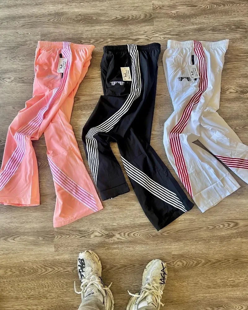 2024 european and american gothic punk fashion striped casual pants men y2k harajuku retro letter print oversized trousers women menswear bottoms