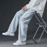 korean mens casual long jeans loose retro straight baggy pants denim wide leg pants light blue grey black retro washed jeans unique jeans style 1262