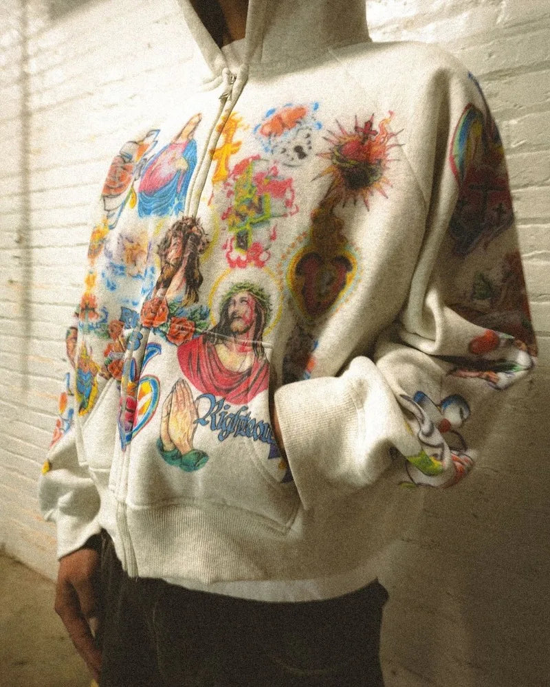 American Street Goth Harajuku Cartoon Print Oversized Sweatshirt Men Y