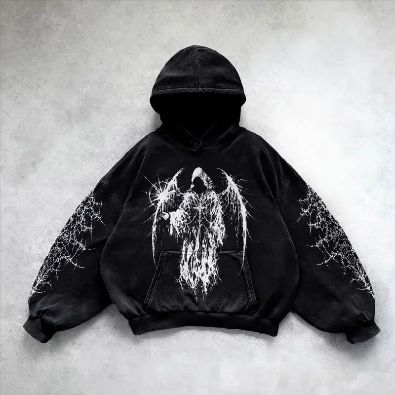 Harajuku Cotton Thick Material Gothic Angel Hoodie Women Super Large H