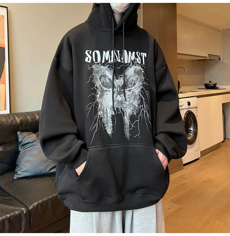 New Gothic Butterfly Printed Hooded Sweatshirt For Men Y2K Harajuku Fa