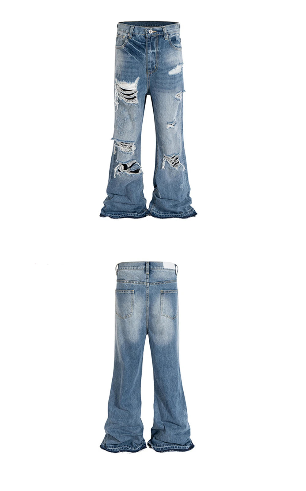 vintage ripped flared jeans blue straight baggy jeans trousers streetwear luxury loose casual distressed denim pants male unique jeans style 591