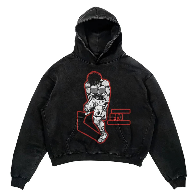 2024 Men Spring Hoodie Retro Japanese Anime Graphic Hoodies Boxer Hip
