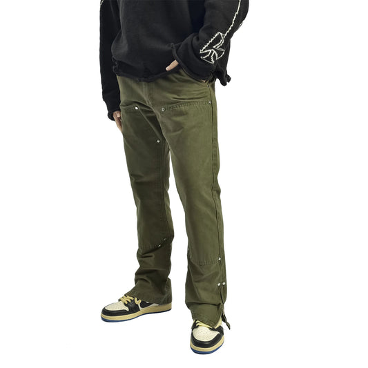 vintage mens straight overalls high street solid color washed rivet side zipper trousers 2022 slim fit cargo pant for men women utility cargo pants