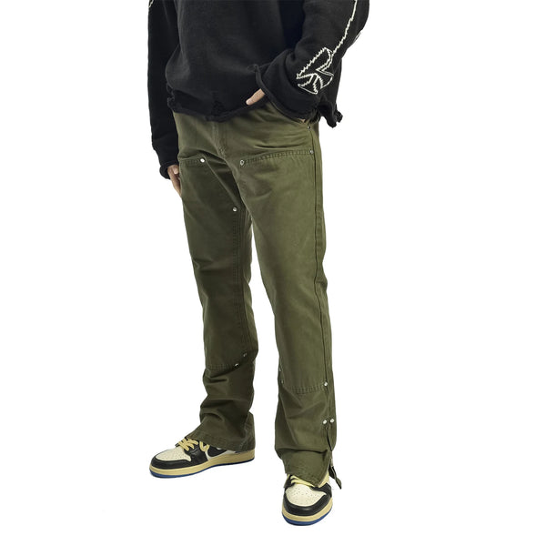vintage mens straight overalls high street solid color washed rivet side zipper trousers 2022 slim fit cargo pant for men women utility cargo pants