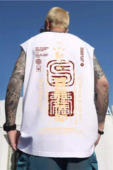 Glitchcore Melting smiley – Summer Chinese Character Print Tank Top Mens Hip Hop Fashion