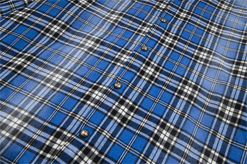 24SS New THUG CLUB Trendy Sword Print High-Street Cotton Vintage Plaid Shirt