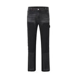 patchwork design denim flare jeans pants men casual zipper straight biker trousers jeans fashion streetwear hip hop jean joggers unique joggers style 2587
