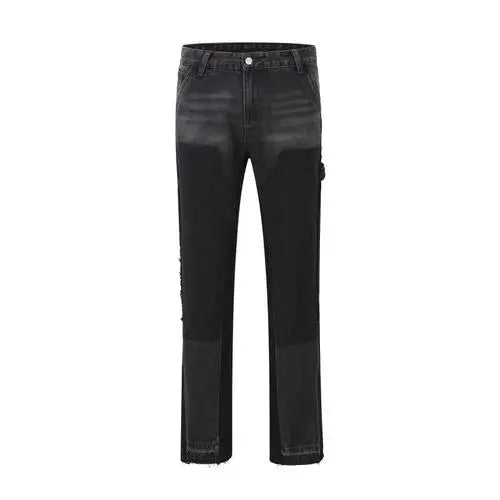 patchwork design denim flare jeans pants men casual zipper straight biker trousers jeans fashion streetwear hip hop jean joggers unique joggers style 2587