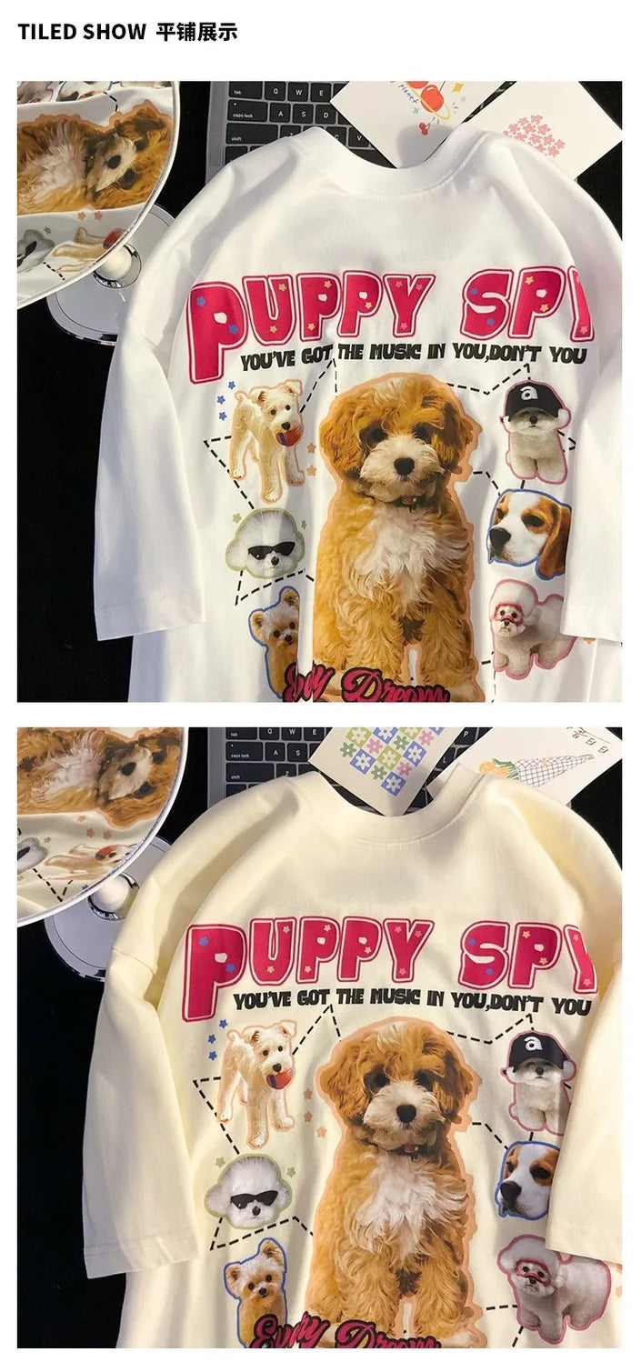 Gothic Crying angel – American Retro Cute Puppy Print Short Sleeved Summer Men And