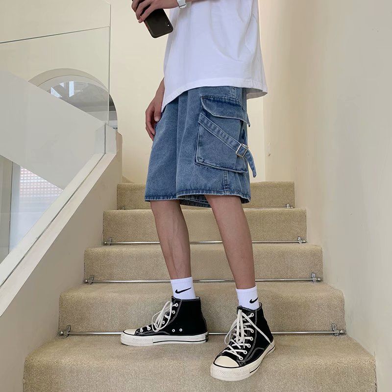2023 spring new fashion denim shorts mens korean version of the trousers loose straight shorts boutique clothing simple style unique jeans style 4114