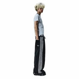 gothic embroidered wide leg denim pants high street streetwear harajuku retro hip hop mens jeans y2k black striped baggy jeans unique jeans style 2604