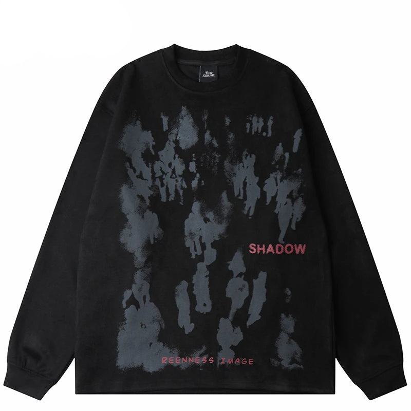 Men Suede Sweatshirt Streetwear Shadow Graphic Harajuku Pullover 2023
