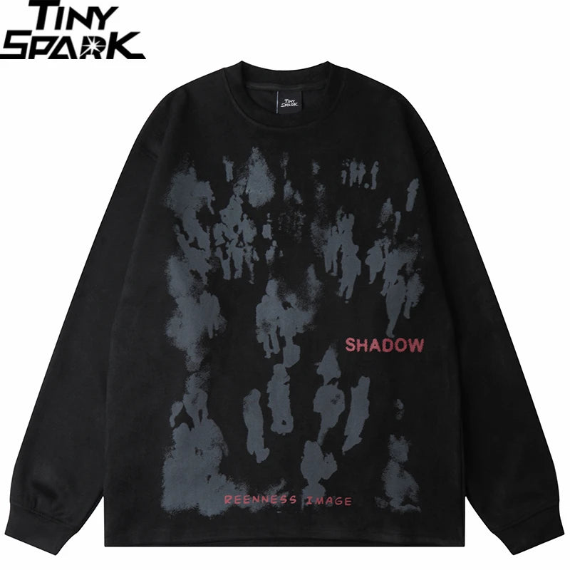 Men Suede Sweatshirt Streetwear Shadow Graphic Harajuku Pullover 2023