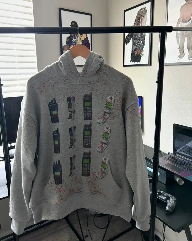 Y2K Autumn Winter Outfit Long Sleeve Hoodie Dark Retro Printed Sweatsh