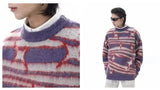 japanese hip hop sweater set men contrast zebra pattern round neck knit top splicing distressed loose jeans 2 pcs harajuku suit unique jeans style 4528