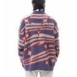 japanese hip hop sweater set men contrast zebra pattern round neck knit top splicing distressed loose jeans 2 pcs harajuku suit unique jeans style 4513
