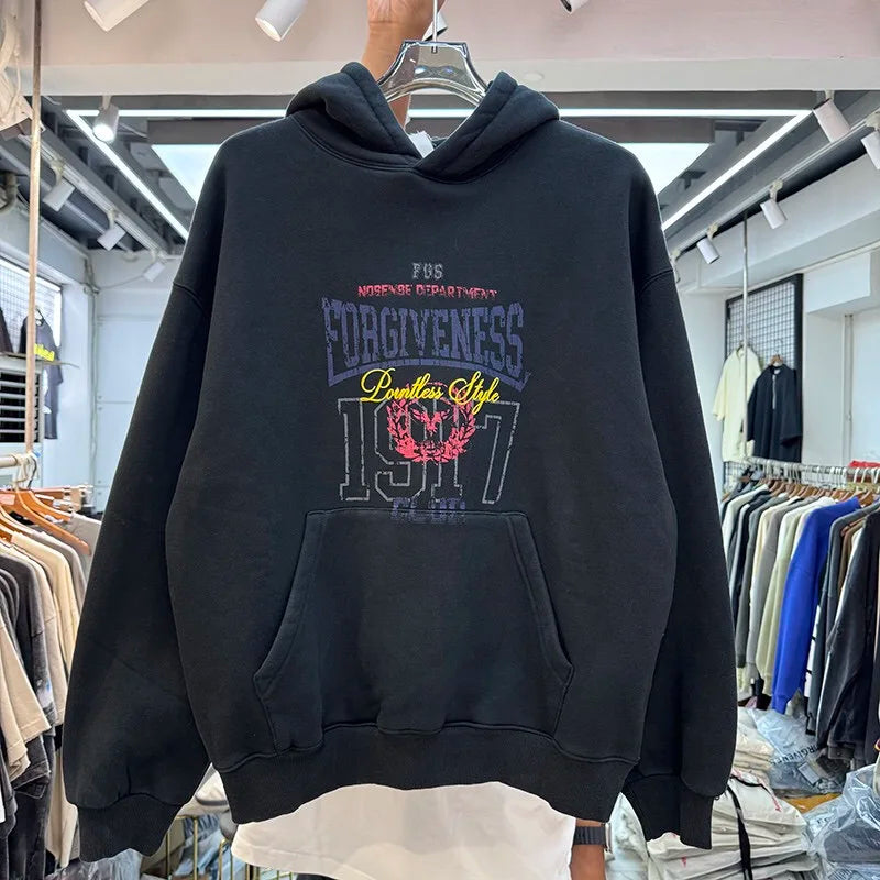Hardcore skater hoodie with rebellious urban graffiti