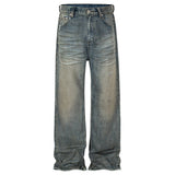 vintage men jeans blue baggy denim pants dirty washed retro loose straight jeans trousers unique jeans style 5991