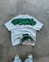 Skatercore Icon Tee – Bold Sticker Font Flame Urban Graphic