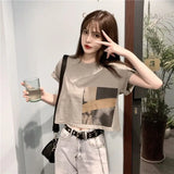 Skatercore Vintage print – New Summer New Pure Cotton Discreet Navel Baring Short Sleev