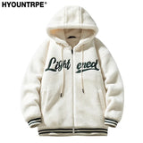 Men Fleece Jackets and Coats Casual Letter Embroidery Hairy Zipper Hooded Outerwear Warm Streetwear Parkas Loose Bomber Jacke - variant style de5bfb for streetwear fashion