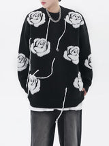 fashion floral pattern knitted sweater men new casual o neck pollover unisex harajuku y2k streetwear loose knit sweaters jumpers - graphic printed hoodie for men and women, Y2K grunge street style, trendy hip hop fashion hoodie