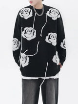 fashion floral pattern knitted sweater men new casual o neck pollover unisex harajuku y2k streetwear loose knit sweaters jumpers - unisex casual winter pullover, graphic printed hoodie for men and women, Y2K grunge street style