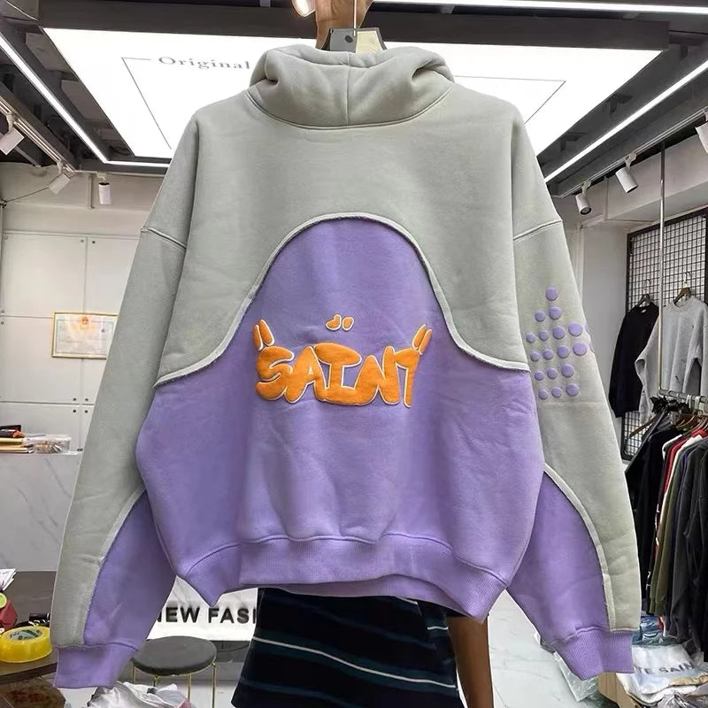 Three Dimensional Foam Splicing Color Hoodie Plus Fleece Hoodie Men An