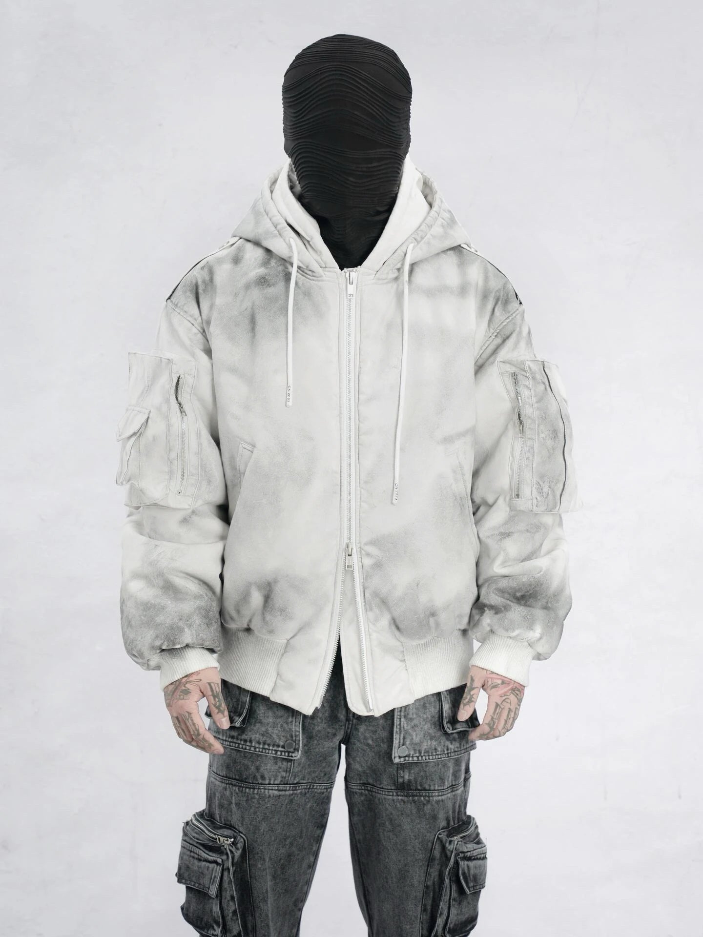 Urban Grunge Double-Layer Hoodie – Leather Texture Streetwear