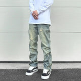 y2k streetwear side zipper buckle baggy pencil jeansfor menwshed hole ripped distressed pantalones hombre loose denim trousers vintage washed jeans