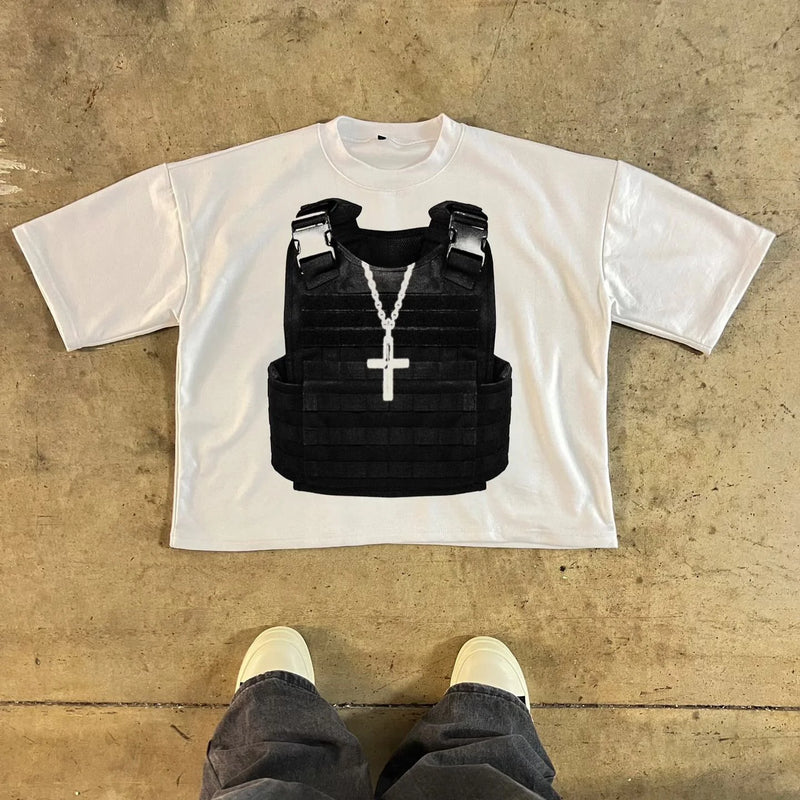 glitchcore comic shirt with anime panels and pixel distortion