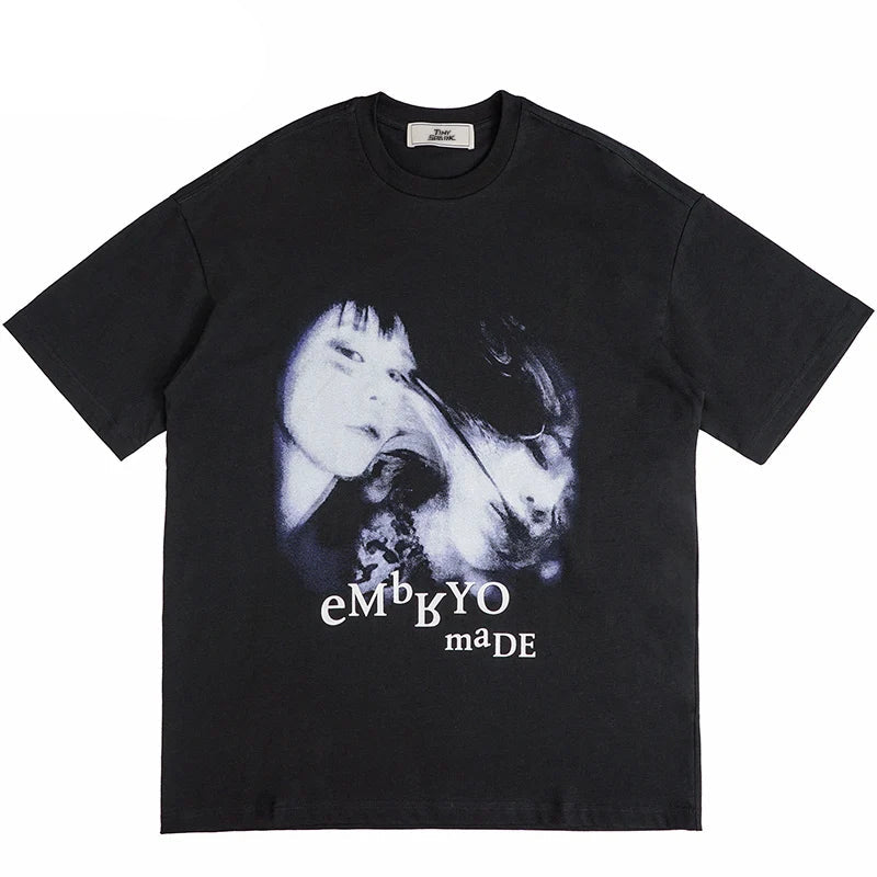Skatercore Graphic tee – Streetwear T Shirt Men Hip Hop Illusion Girl Letter Print T