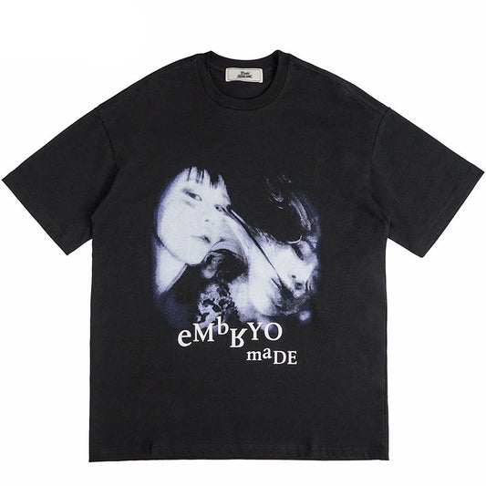 Skatercore Graphic tee – Streetwear T Shirt Men Hip Hop Illusion Girl Letter Print T