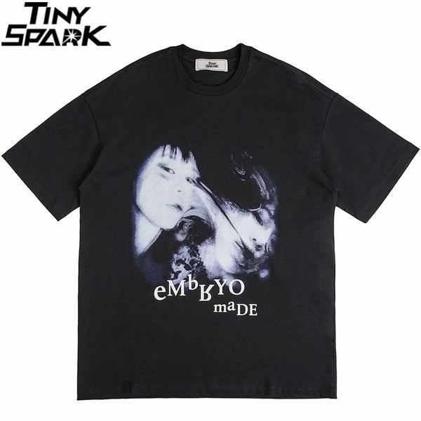 Skatercore Graphic tee – Streetwear T Shirt Men Hip Hop Illusion Girl Letter Print T