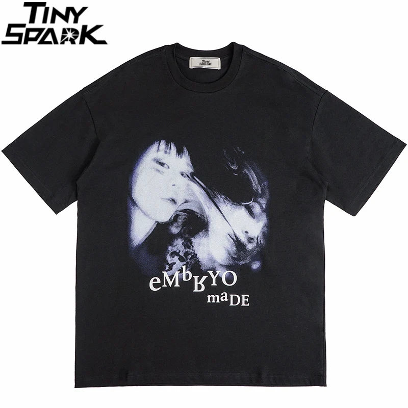 Skatercore Graphic tee – Streetwear T Shirt Men Hip Hop Illusion Girl Letter Print T