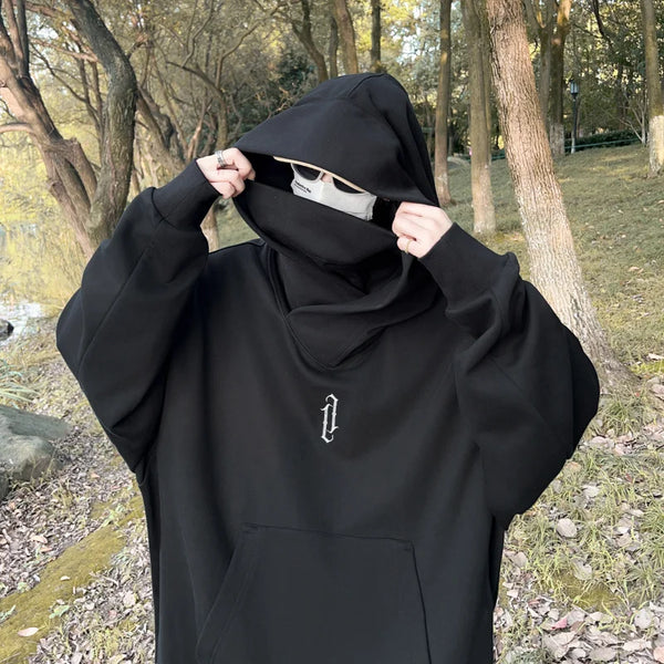 Winter Mens Embroidery Turtleneck Hoodies Japanese Ninja Hoodies Hip H