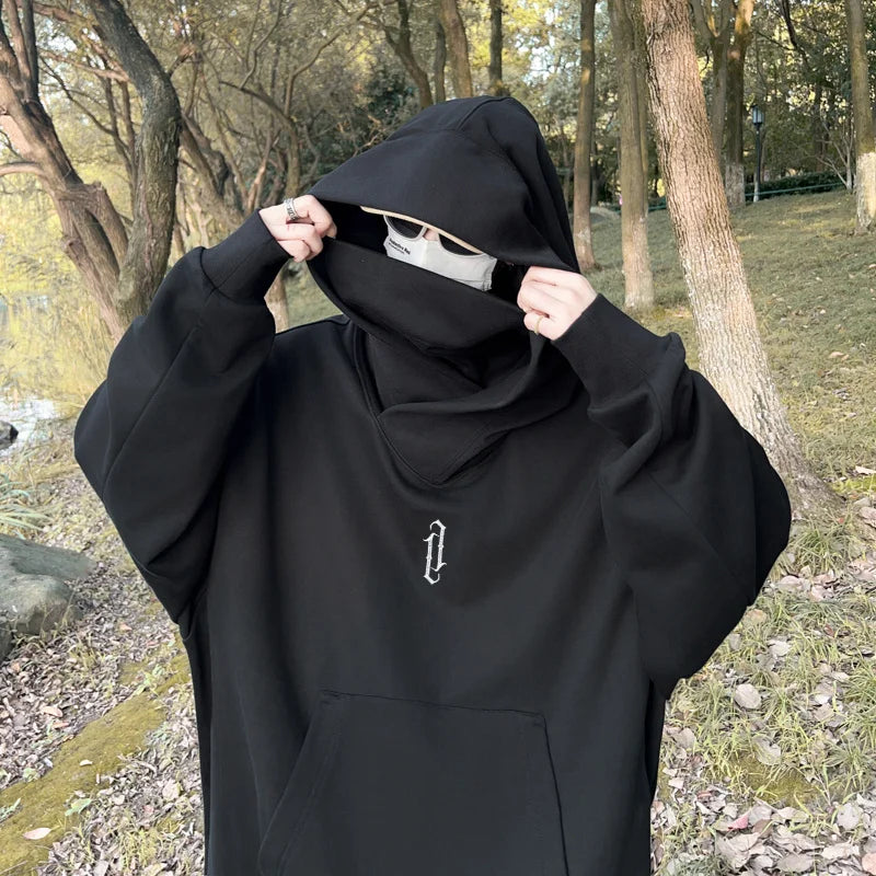 Winter Mens Embroidery Turtleneck Hoodies Japanese Ninja Hoodies Hip H