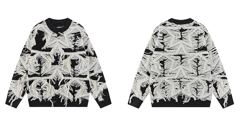 fashion stars tassel knitted sweater pullovers men fashion long sleeve loose sweater unisex autumn winter cotton jumper knitwear - vintage look oversized hoodie, gothic aesthetic hoodie for winter, unisex casual winter pullover