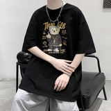 Harajuku Angelcore design – Funny Middle Finger Bear Graphic Short Sleeve Tee Shirts Men