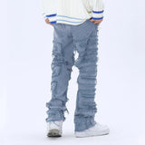 tassel hole spliced european and american straight leg denim pants new popular patch jeans mens wear unique jeans style 190