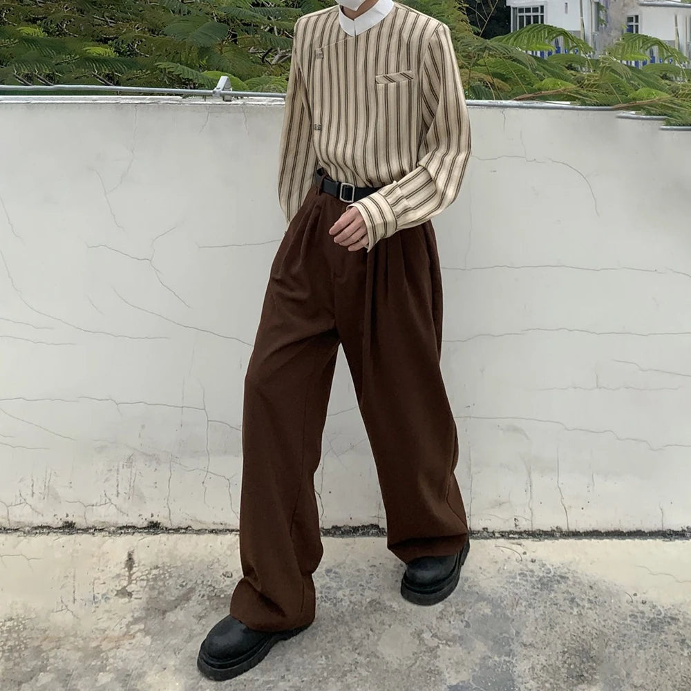 mens trousers business solid color casual trousers autumn british simple commuting retro straight pants mens clothing 2024 minimalist street pants