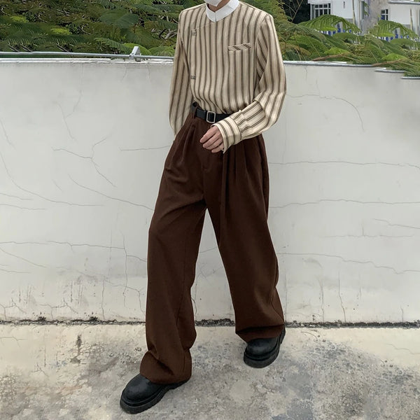 mens trousers business solid color casual trousers autumn british simple commuting retro straight pants mens clothing 2024 minimalist street pants