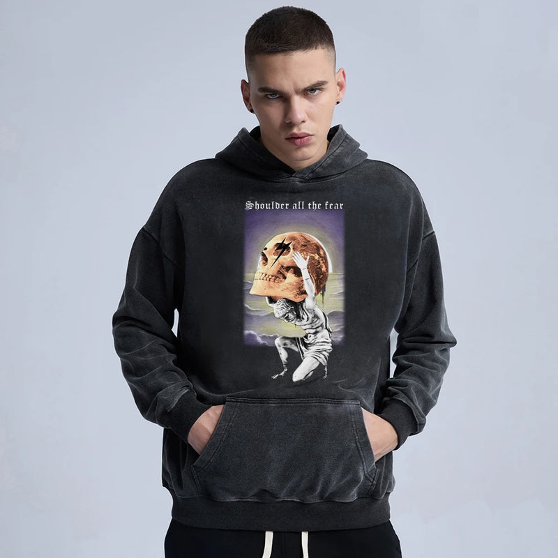 sadcore graphic tee featuring rainbowtouches washed hoodie vintage men high street skulls fashion hip hop unisex hoodies loose casual mens clothing