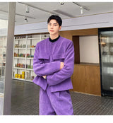 men 2 pieces sets corduroy short jacket wide leg pant suits korean streetwear fashion loose casual retro coat baggy trousers unique shorts style 2806
