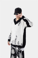 hip hop streetwear knitted sweater sweater 2022 mens harajuku ripped holes new casual v neck tops cotton loose pullover sweaters - urban fashion pullover, vintage look oversized hoodie, high quality cotton hoodie