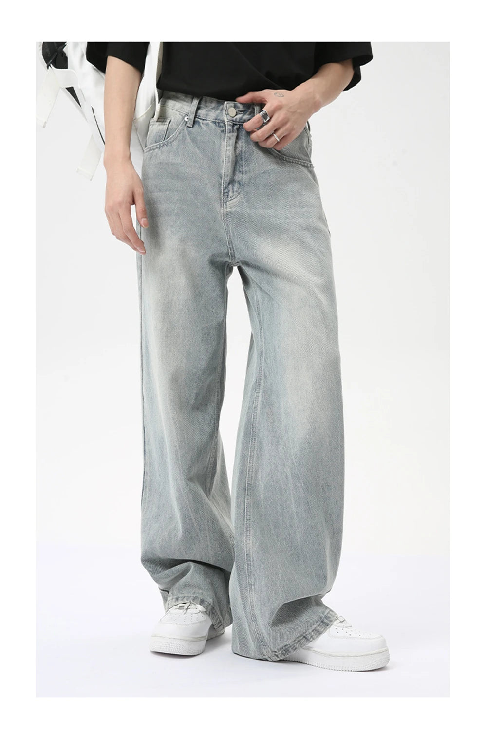 vintage baggy jeans mens streetwear hip hop loose blue denim pants hi street luxury designer jeans trousers man unique jeans style 4489