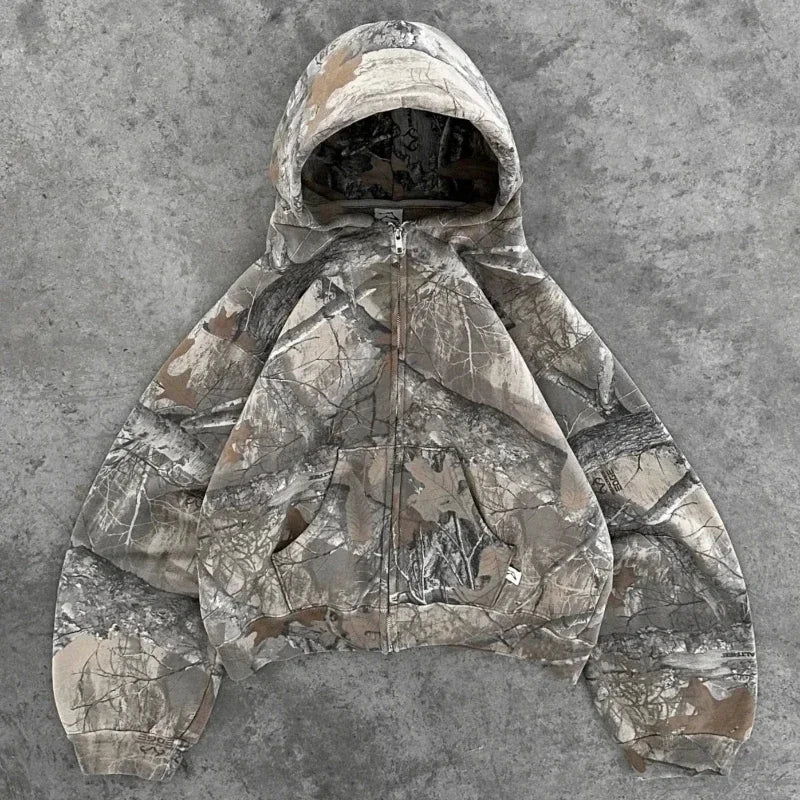 Y2K Harajuku Hoodie Vintage Camouflage Pattern Pullover Gothic Oversiz