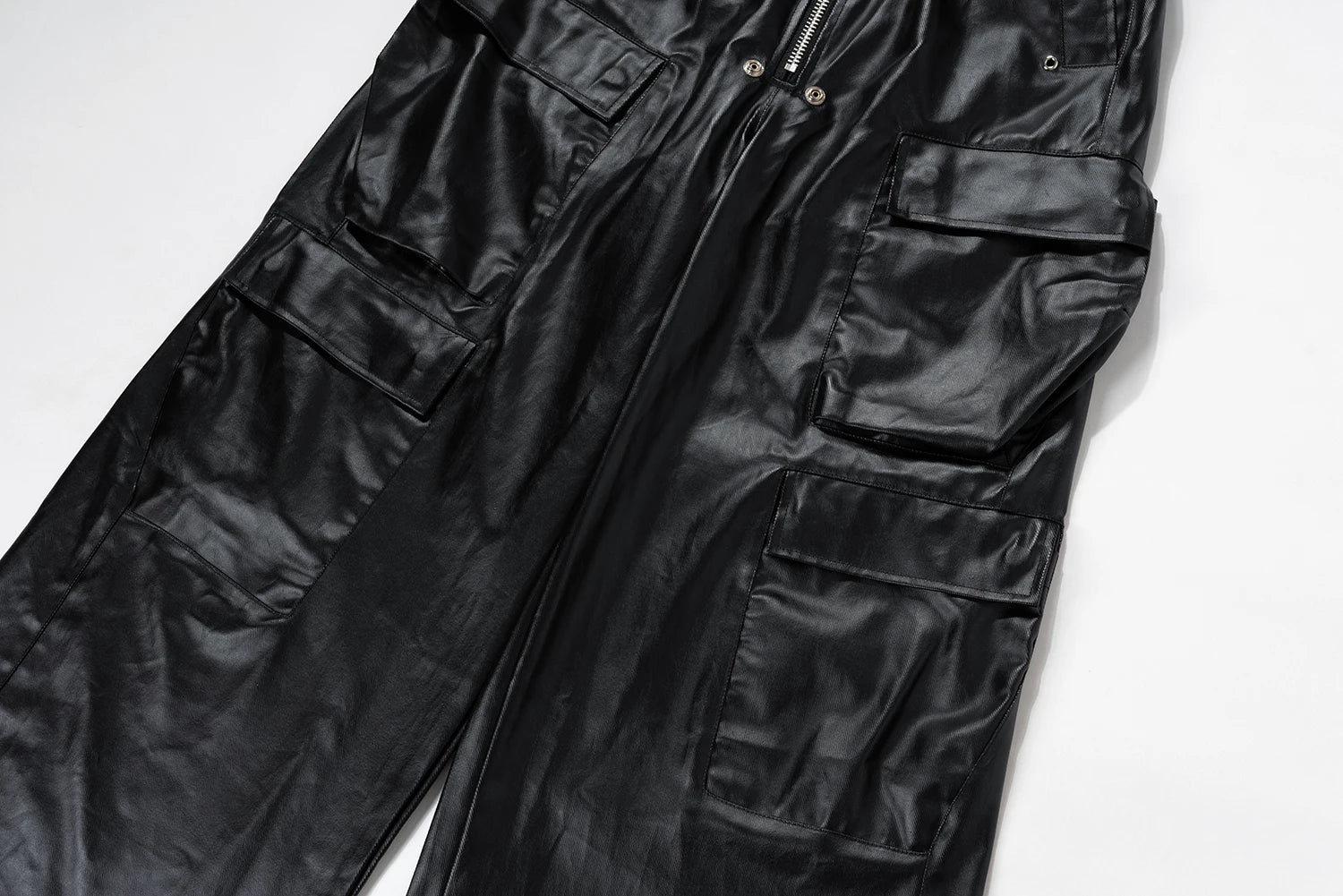 ro style matte pu leather pants for men high street y2k pantalones hombre baggy overall wide leg drawstring cargo pants unique cargo style 5559