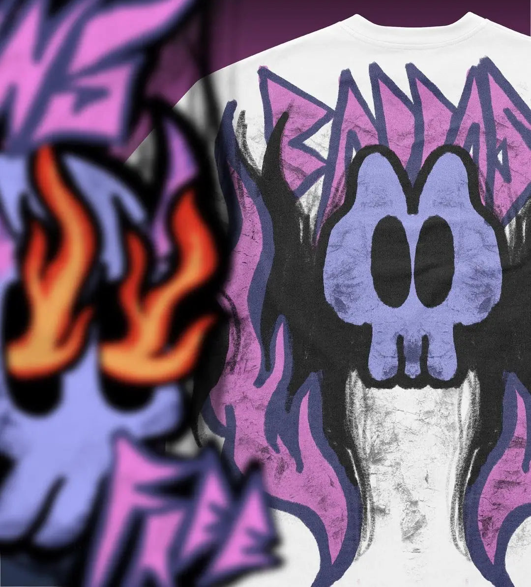 Grunge Y2K T-Shirt – Bleached Effect with Cursed Skull Art